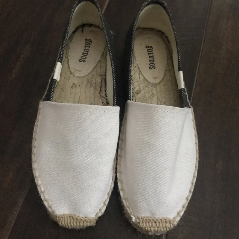 Soludos Two-Tone Espadrille Slip-On in White and Navy Chambray